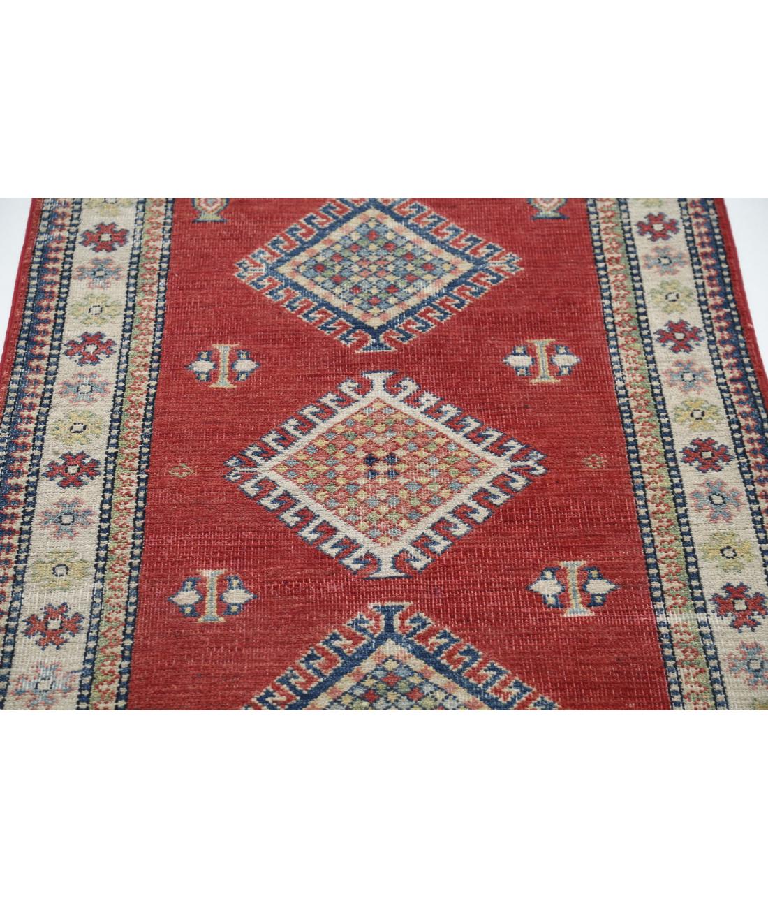 Hand Knotted Tribal Kazak Wool Rug - 2'10'' x 4'7'' 2' 10" X 4' 7" (86 X 140) / Red / Ivory