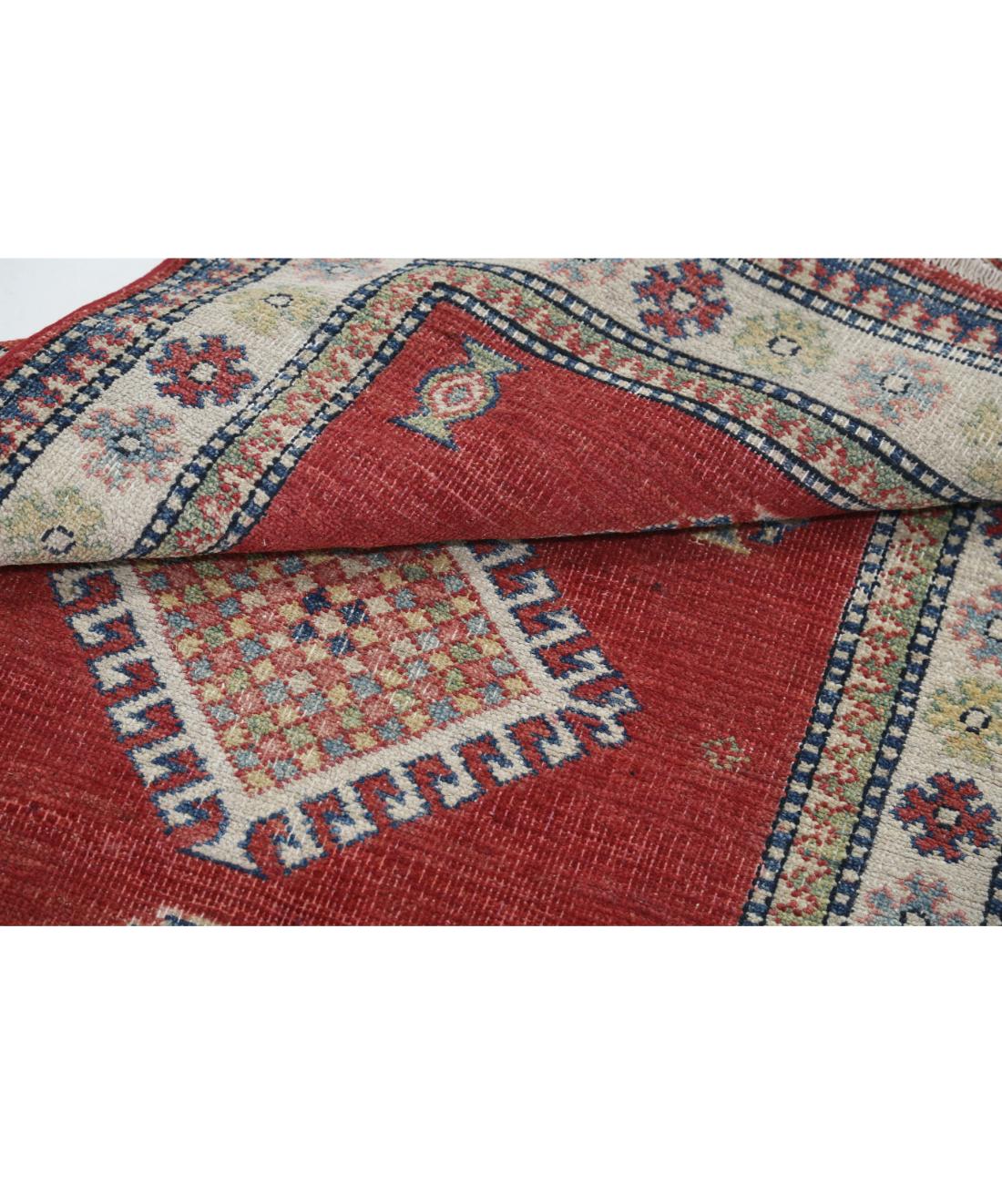 Hand Knotted Tribal Kazak Wool Rug - 2'10'' x 4'7'' 2' 10" X 4' 7" (86 X 140) / Red / Ivory