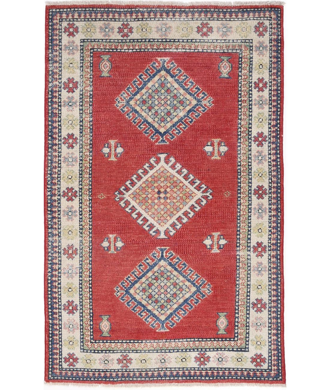 Hand Knotted Tribal Kazak Wool Rug - 2'10'' x 4'7''