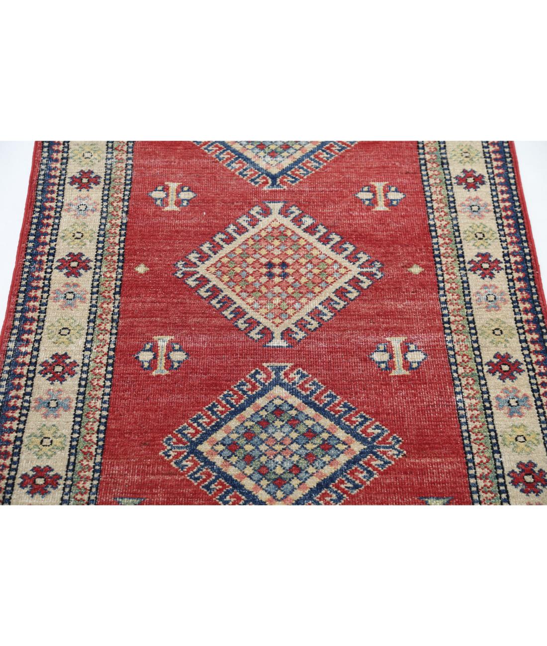 Hand Knotted Tribal Kazak Wool Rug - 2'10'' x 4'7'' 2' 10" X 4' 7" (86 X 140) / Red / Ivory