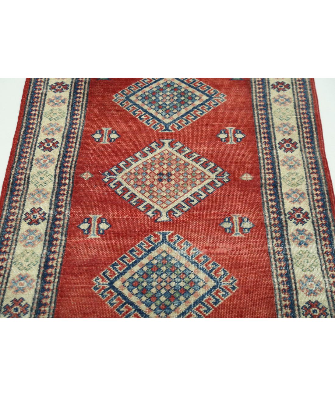 Hand Knotted Tribal Kazak Wool Rug - 2'10'' x 4'10'' 2' 10" X 4' 10" (86 X 147) / Red / Ivory