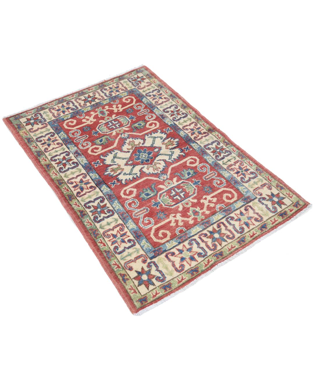 Hand Knotted Tribal Kazak Wool Rug - 2'8'' x 4'0'' 2' 8" X 4' 0" (81 X 122) / Red / Ivory