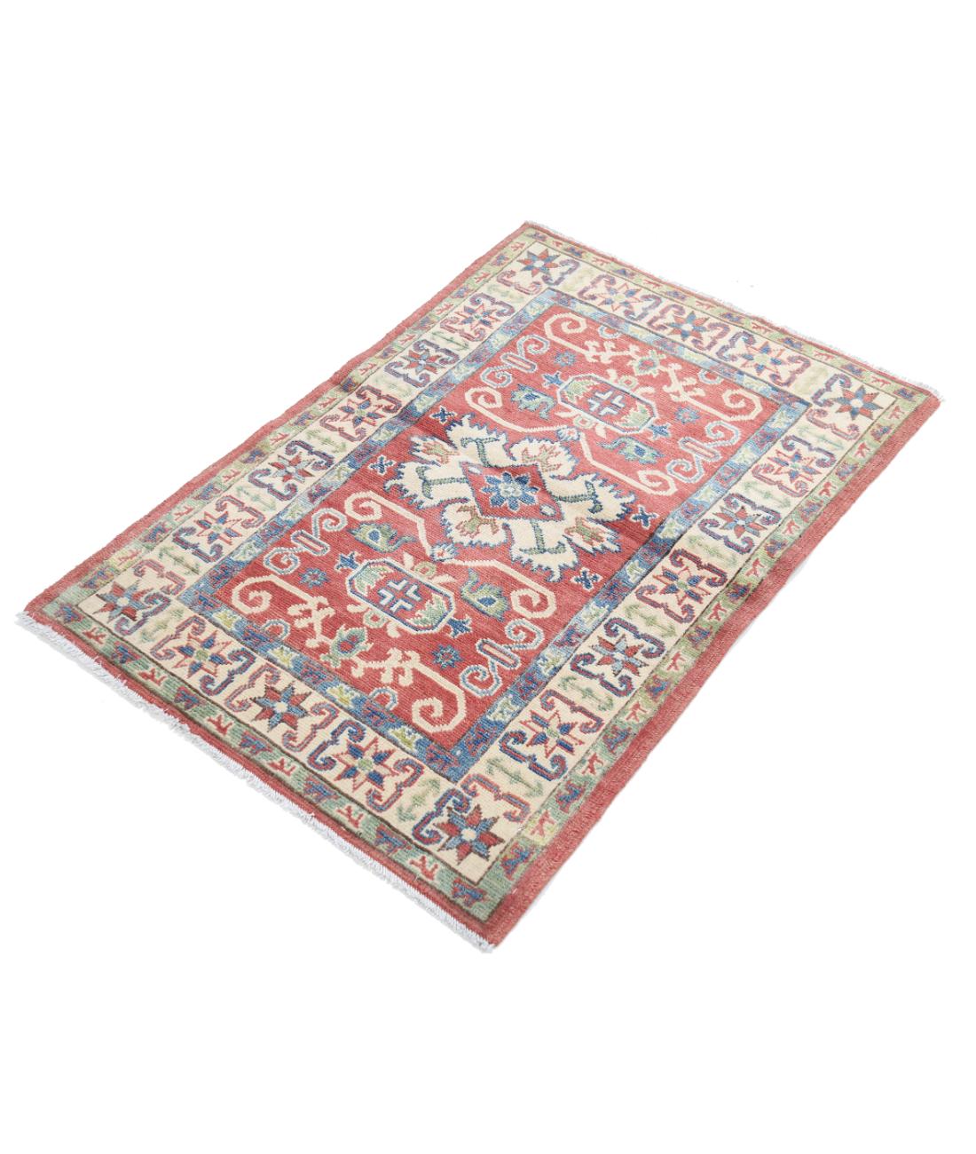 Hand Knotted Tribal Kazak Wool Rug - 2'8'' x 4'0'' 2' 8" X 4' 0" (81 X 122) / Red / Ivory