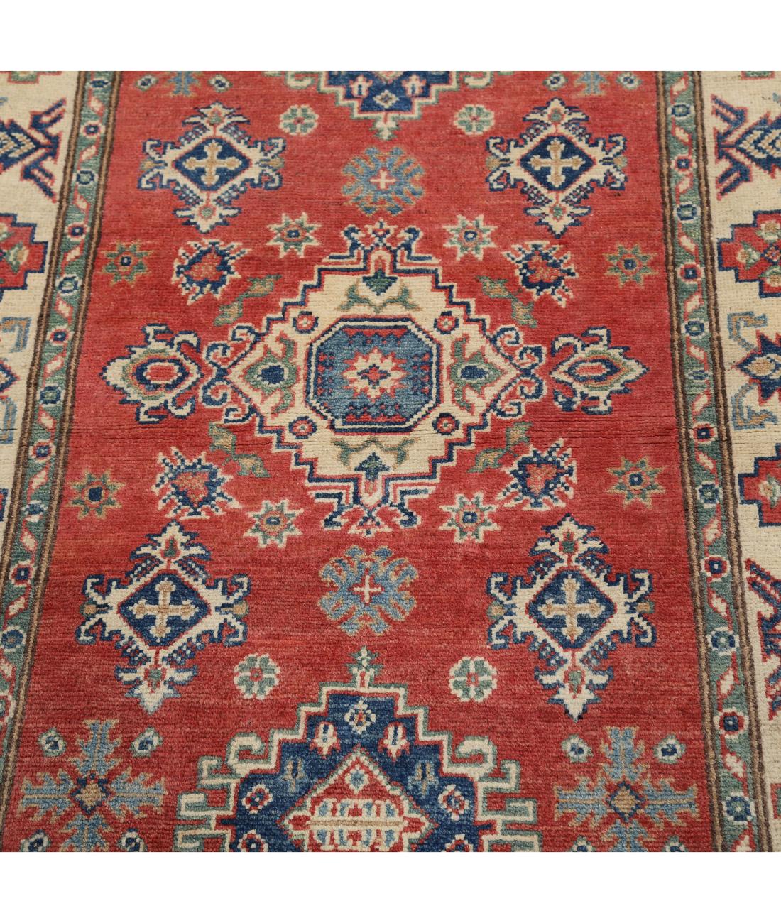 Hand Knotted Tribal Kazak Wool Rug - 3'0'' x 4'10'' 3' 0" X 4' 10" (91 X 147) / Red / Ivory