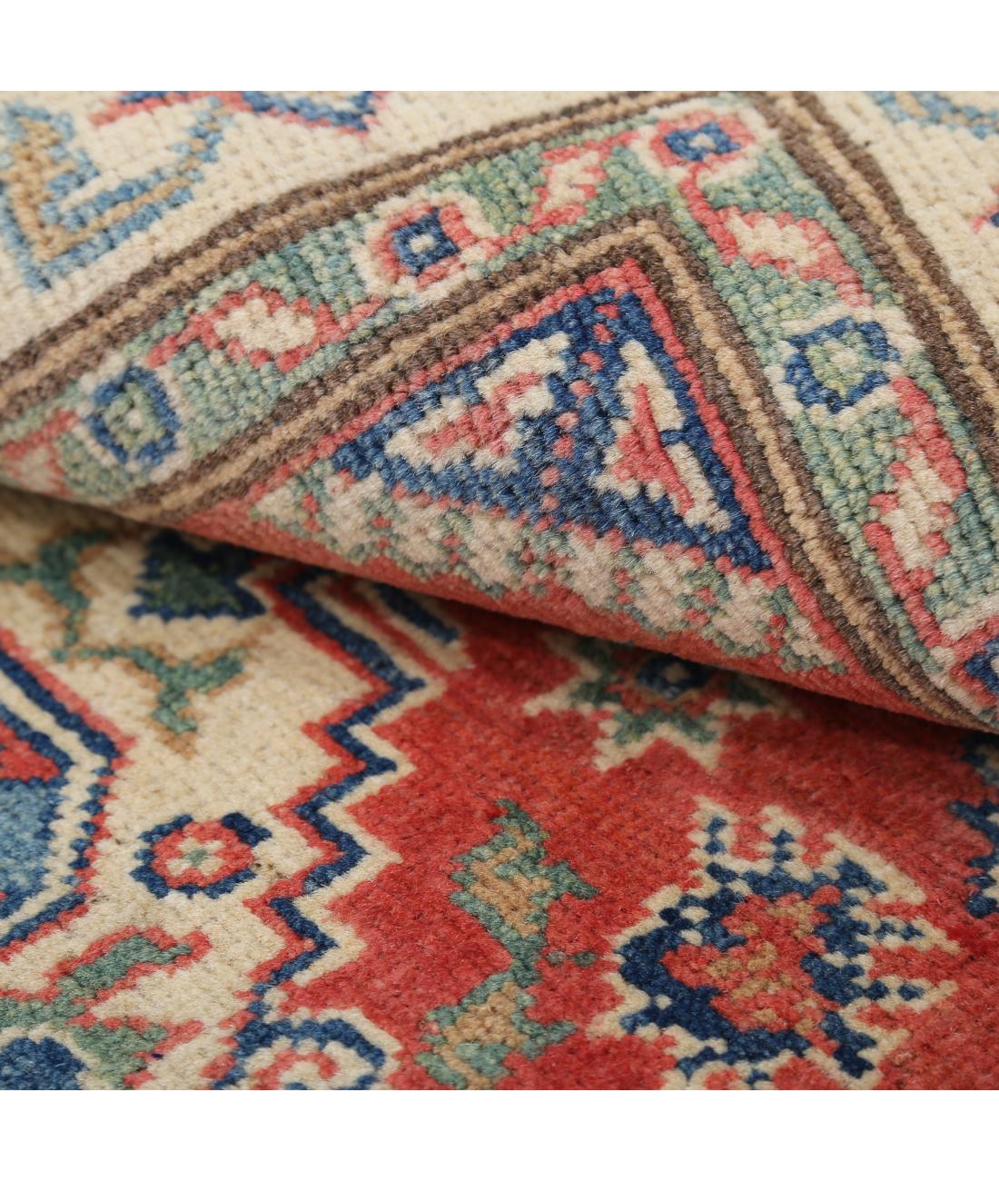 Hand Knotted Tribal Kazak Wool Rug - 3'0'' x 4'10'' 3' 0" X 4' 10" (91 X 147) / Red / Ivory