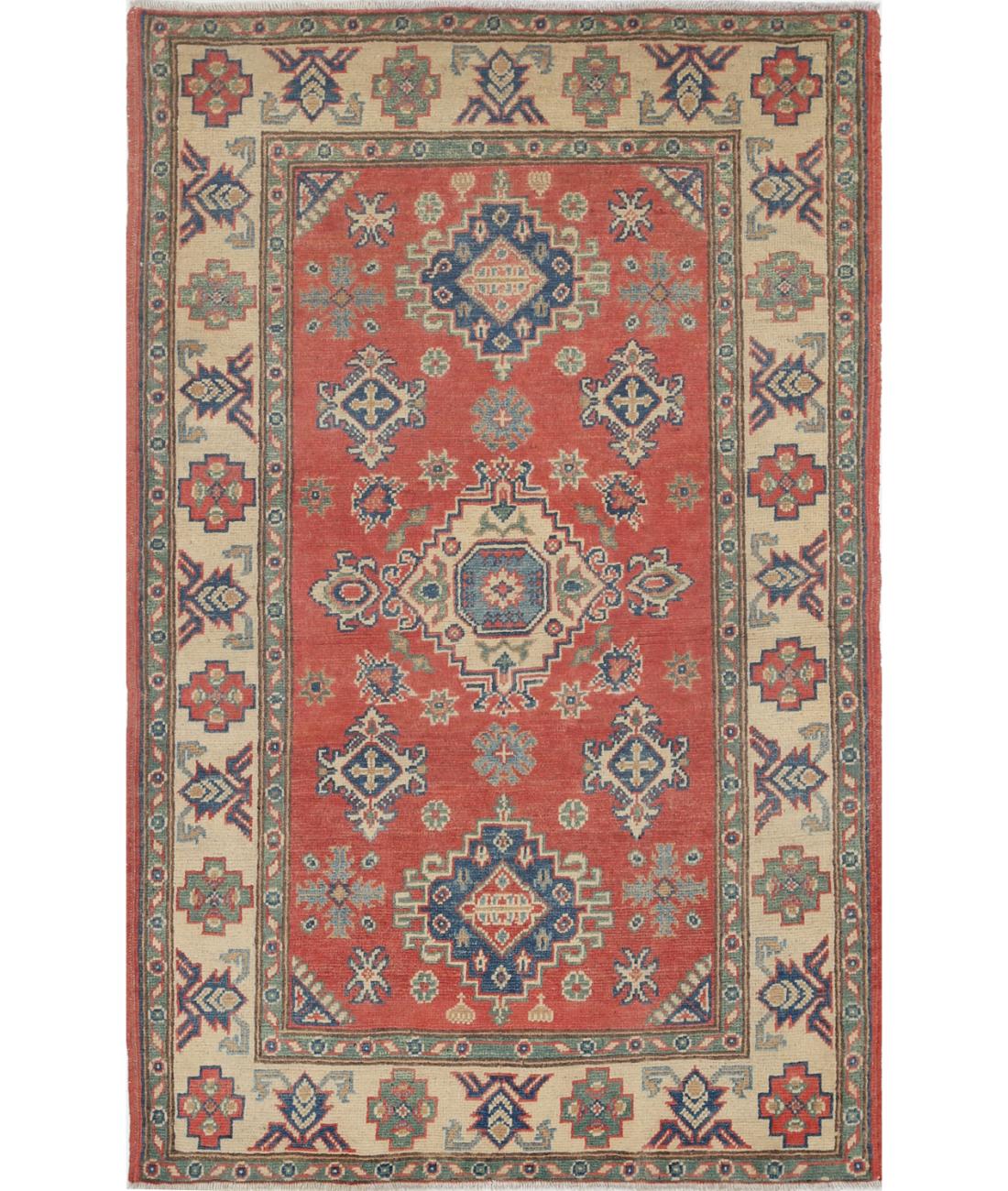 Hand Knotted Tribal Kazak Wool Rug - 3'0'' x 4'10''