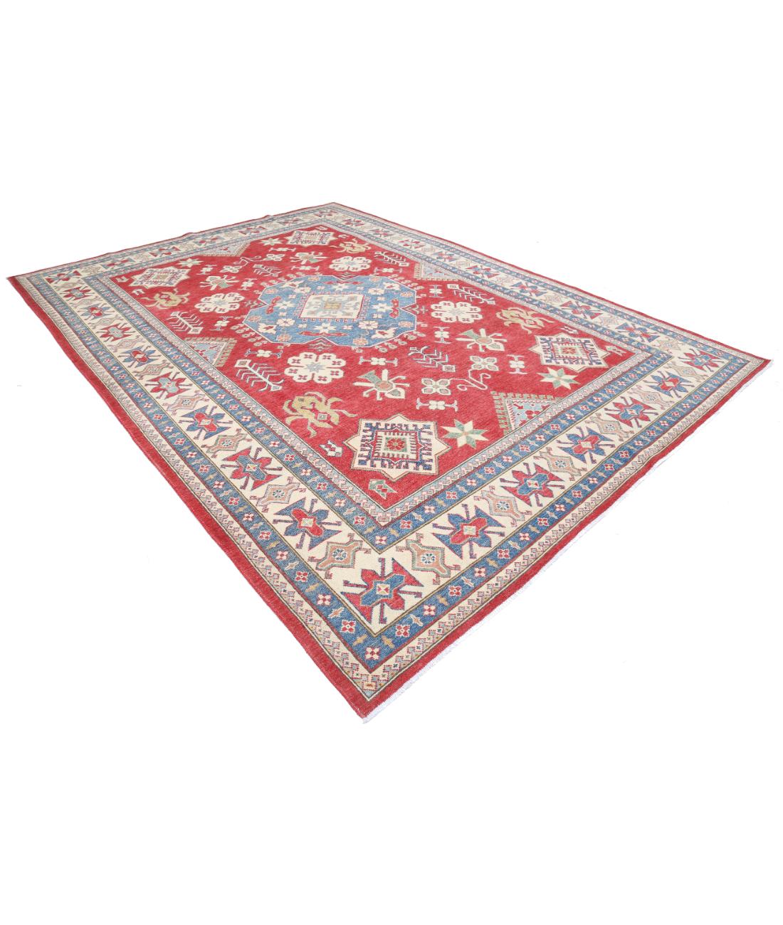 Hand Knotted Tribal Kazak Wool Rug - 9'1'' x 12'4'' 9' 1" X 12' 4" (277 X 376) / Red / Ivory