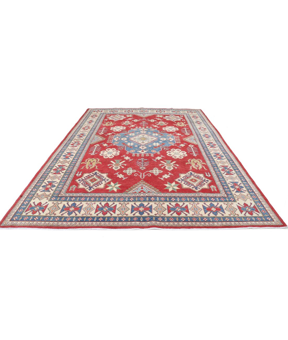 Hand Knotted Tribal Kazak Wool Rug - 9'1'' x 12'4'' 9' 1" X 12' 4" (277 X 376) / Red / Ivory