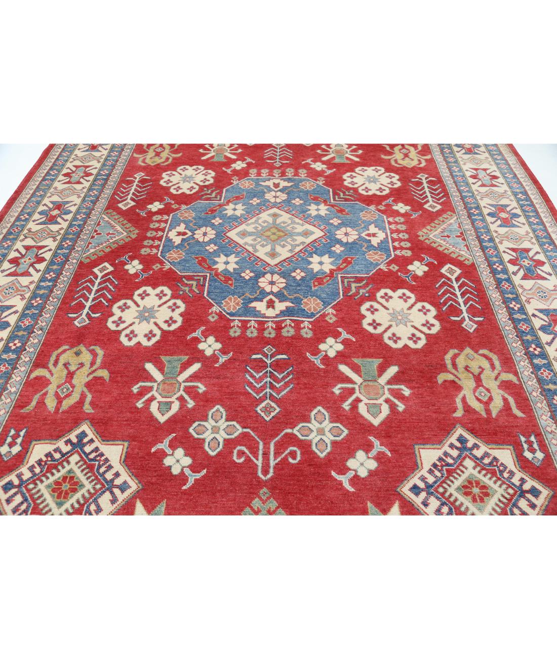Hand Knotted Tribal Kazak Wool Rug - 9'1'' x 12'4'' 9' 1" X 12' 4" (277 X 376) / Red / Ivory