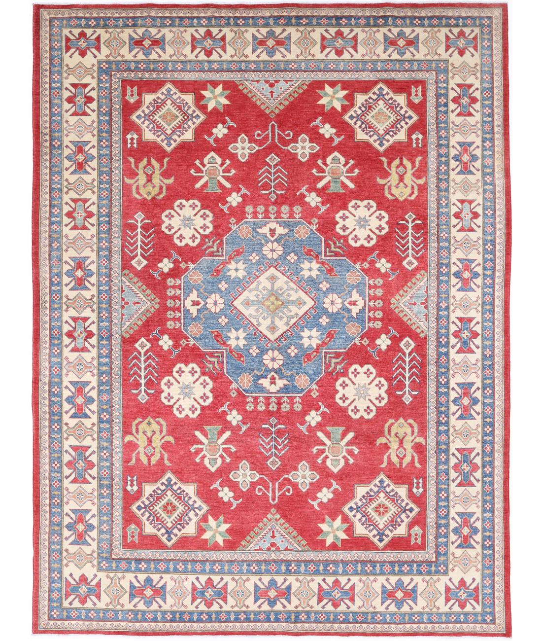 Hand Knotted Tribal Kazak Wool Rug - 9&#39;1&#39;&#39; x 12&#39;4&#39;&#39; 9&#39; 1&quot; X 12&#39; 4&quot; (277 X 376) / Red / Ivory