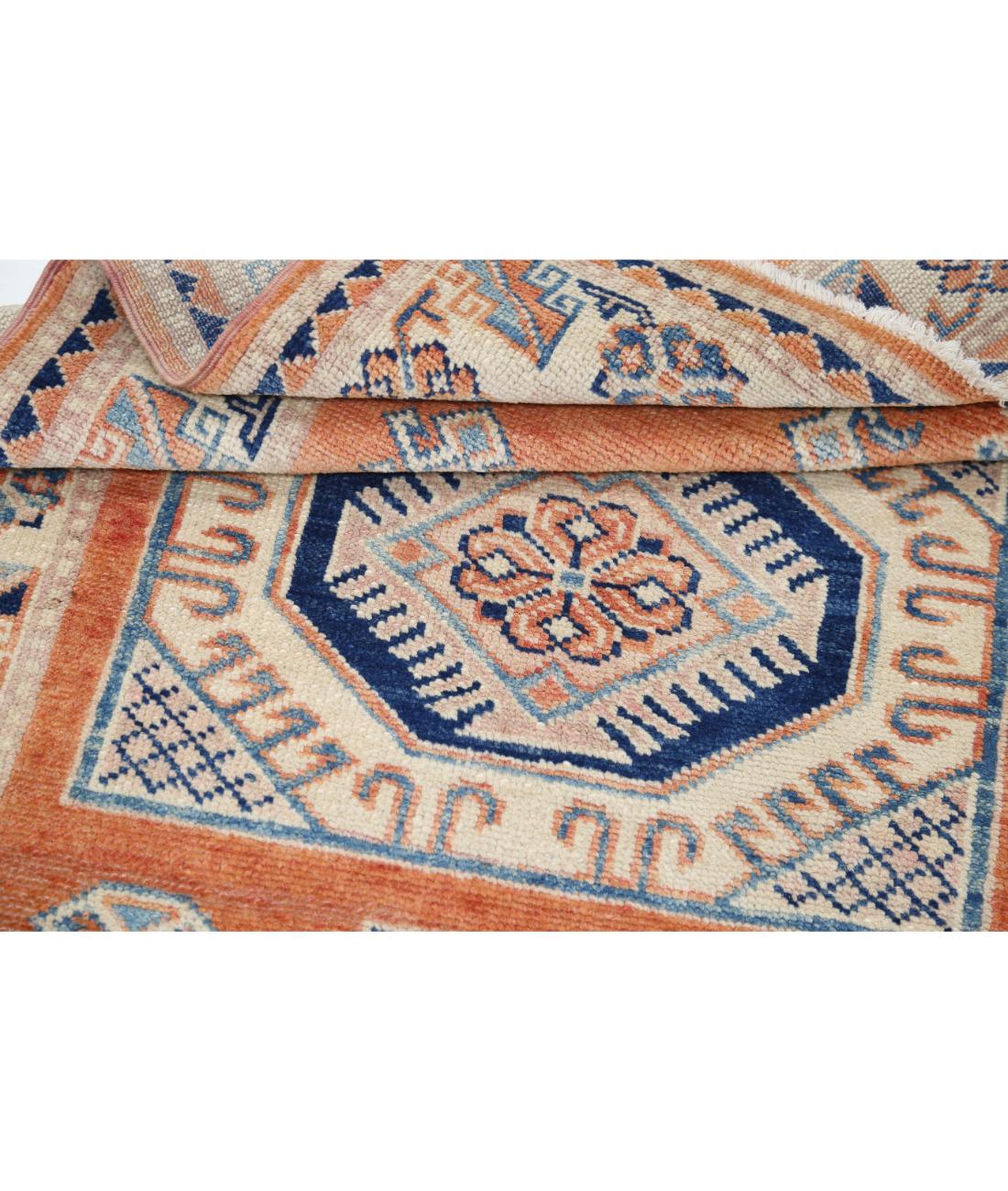 Hand Knotted Tribal Kazak Wool Rug - 3'0'' x 4'11'' 3' 0" X 4' 11" (91 X 150) / Orange / Ivory