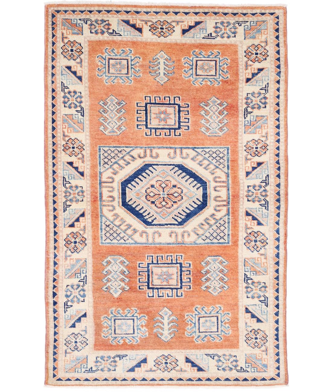 Hand Knotted Tribal Kazak Wool Rug - 3'0'' x 4'11''