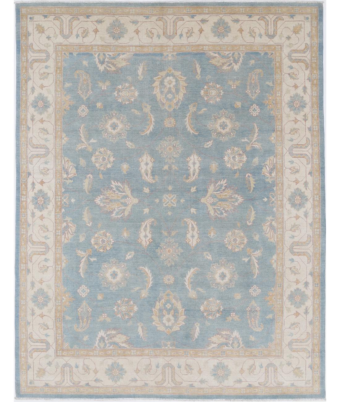 Hand Knotted Tribal Kazak Wool Rug - 8&#39;0&#39;&#39; x 10&#39;2&#39;&#39; 8&#39; 0&quot; X 10&#39; 2&quot; (244 X 310) / Blue / Ivory