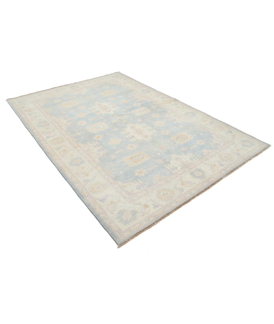 Hand Knotted Tribal Kazak Wool Rug - 6'0'' x 8'9'' 6' 0" X 8' 9" (183 X 267) / Blue / Ivory
