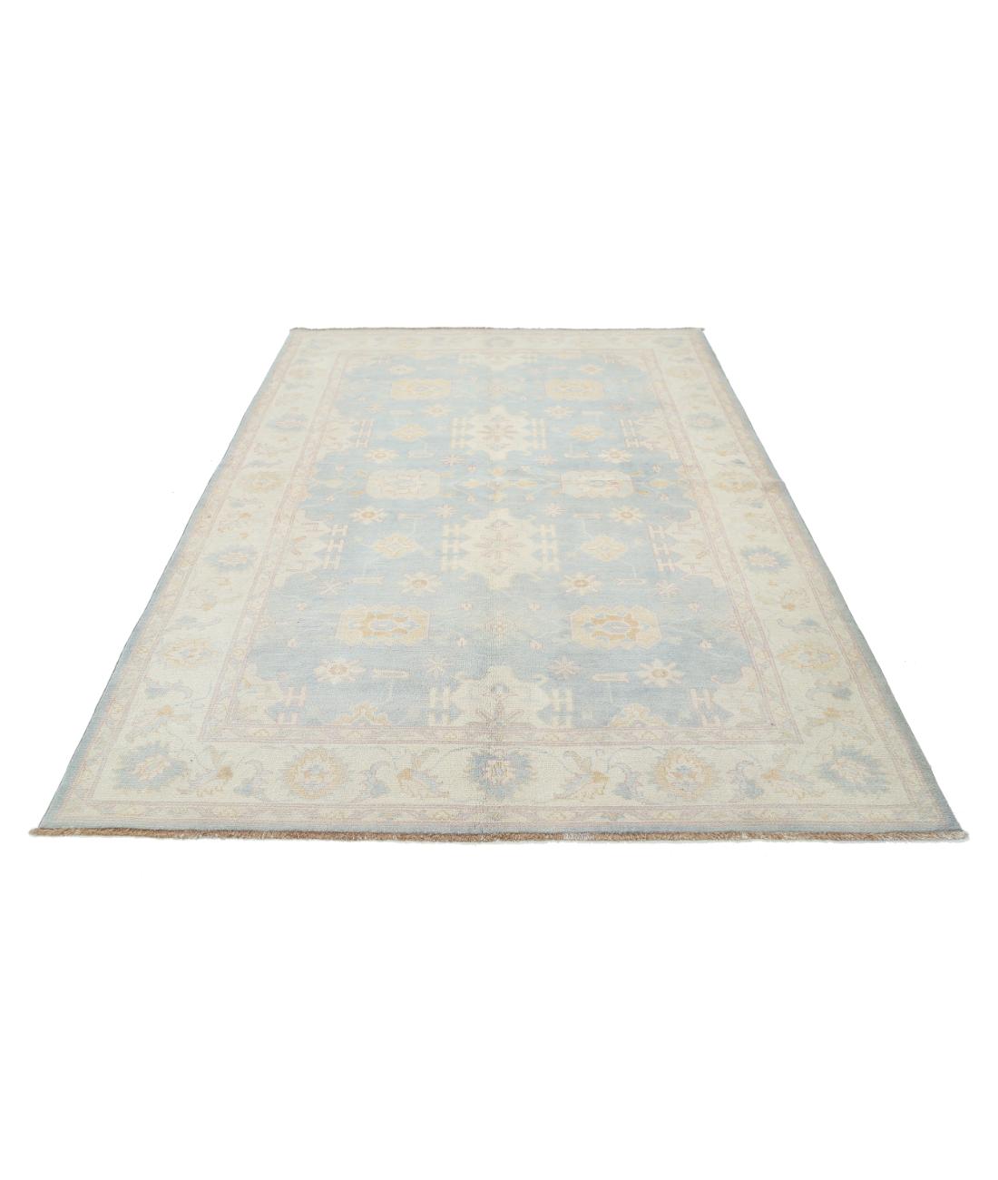 Hand Knotted Tribal Kazak Wool Rug - 6'0'' x 8'9'' 6' 0" X 8' 9" (183 X 267) / Blue / Ivory