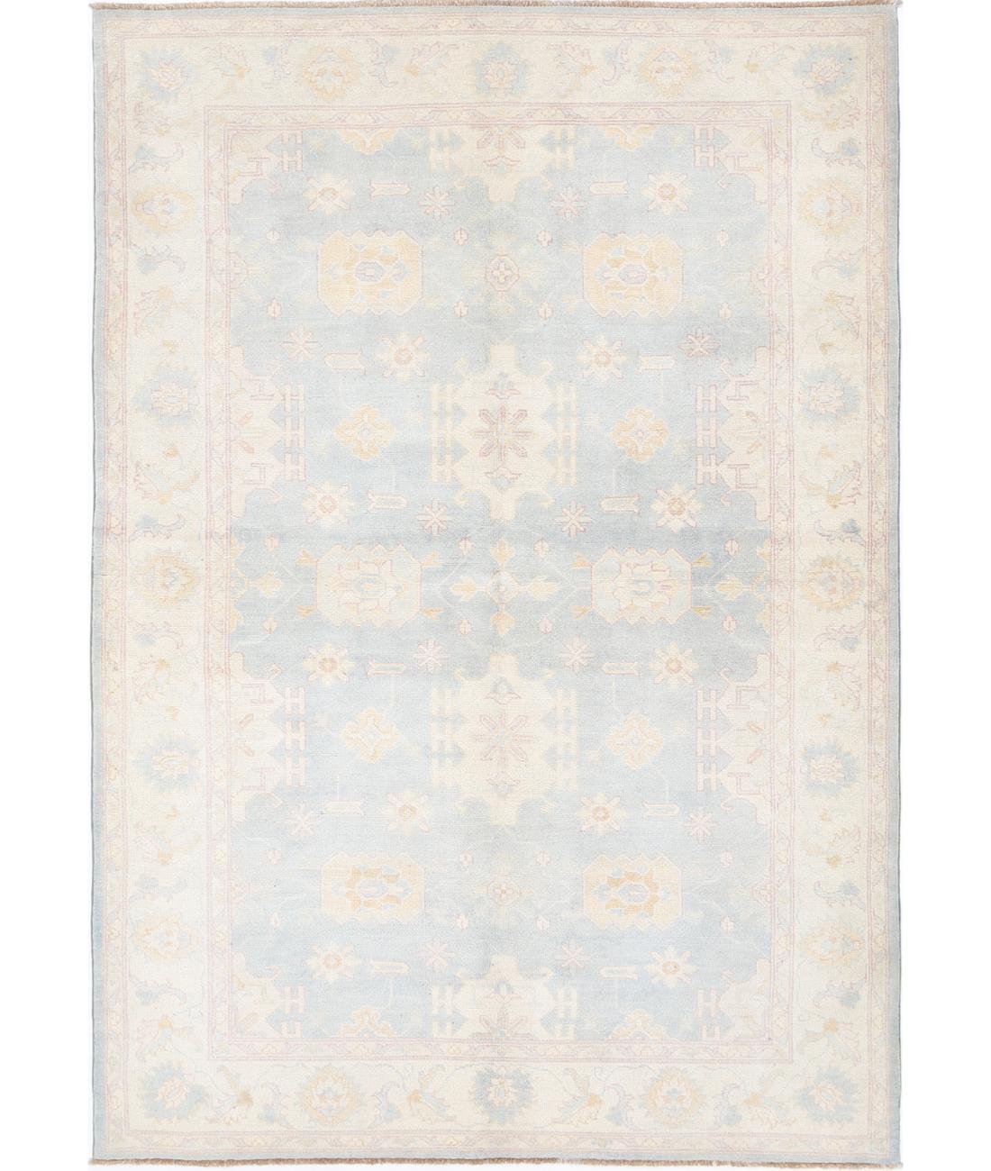 Hand Knotted Tribal Kazak Wool Rug - 6&#39;0&#39;&#39; x 8&#39;9&#39;&#39; 6&#39; 0&quot; X 8&#39; 9&quot; (183 X 267) / Blue / Ivory