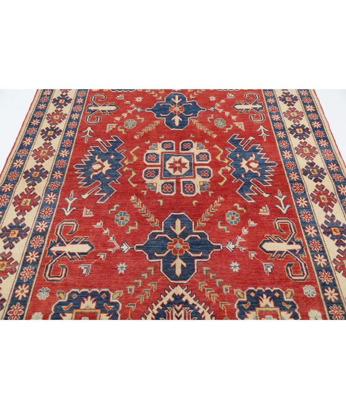 Hand Knotted Tribal Kazak Wool Rug - 5'6'' x 8'10'' 5' 6" X 8' 10" (168 X 269) / Red / Ivory