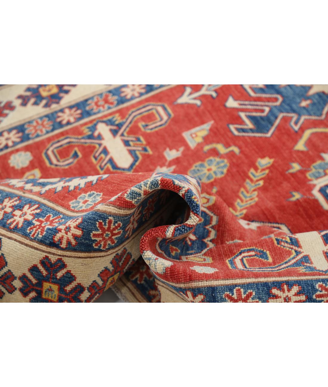 Hand Knotted Tribal Kazak Wool Rug - 5'6'' x 8'10'' 5' 6" X 8' 10" (168 X 269) / Red / Ivory