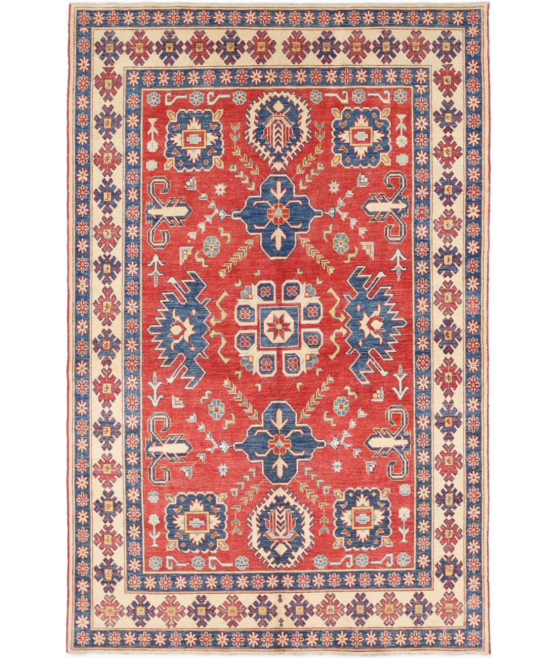 Hand Knotted Tribal Kazak Wool Rug - 5&#39;6&#39;&#39; x 8&#39;10&#39;&#39; 5&#39; 6&quot; X 8&#39; 10&quot; (168 X 269) / Red / Ivory