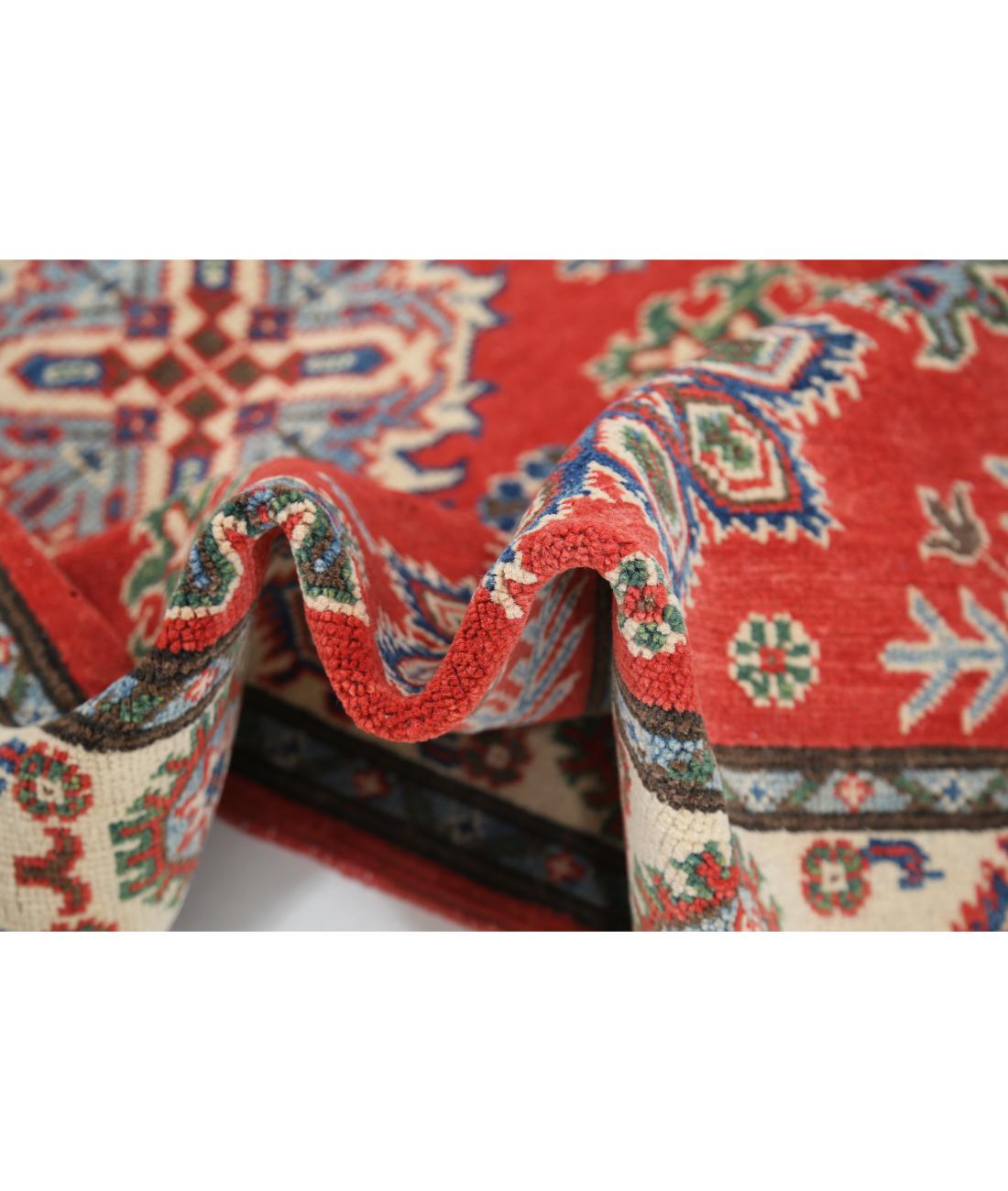 Hand Knotted Tribal Kazak Wool Rug - 3'2'' x 4'9'' 3' 2" X 4' 9" (97 X 145) / Red / Ivory