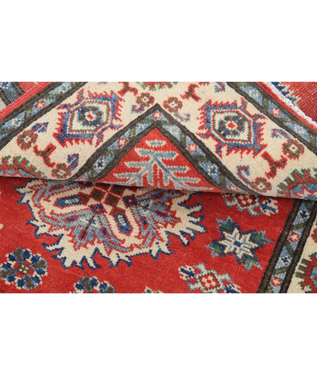 Hand Knotted Tribal Kazak Wool Rug - 3'2'' x 4'9'' 3' 2" X 4' 9" (97 X 145) / Red / Ivory