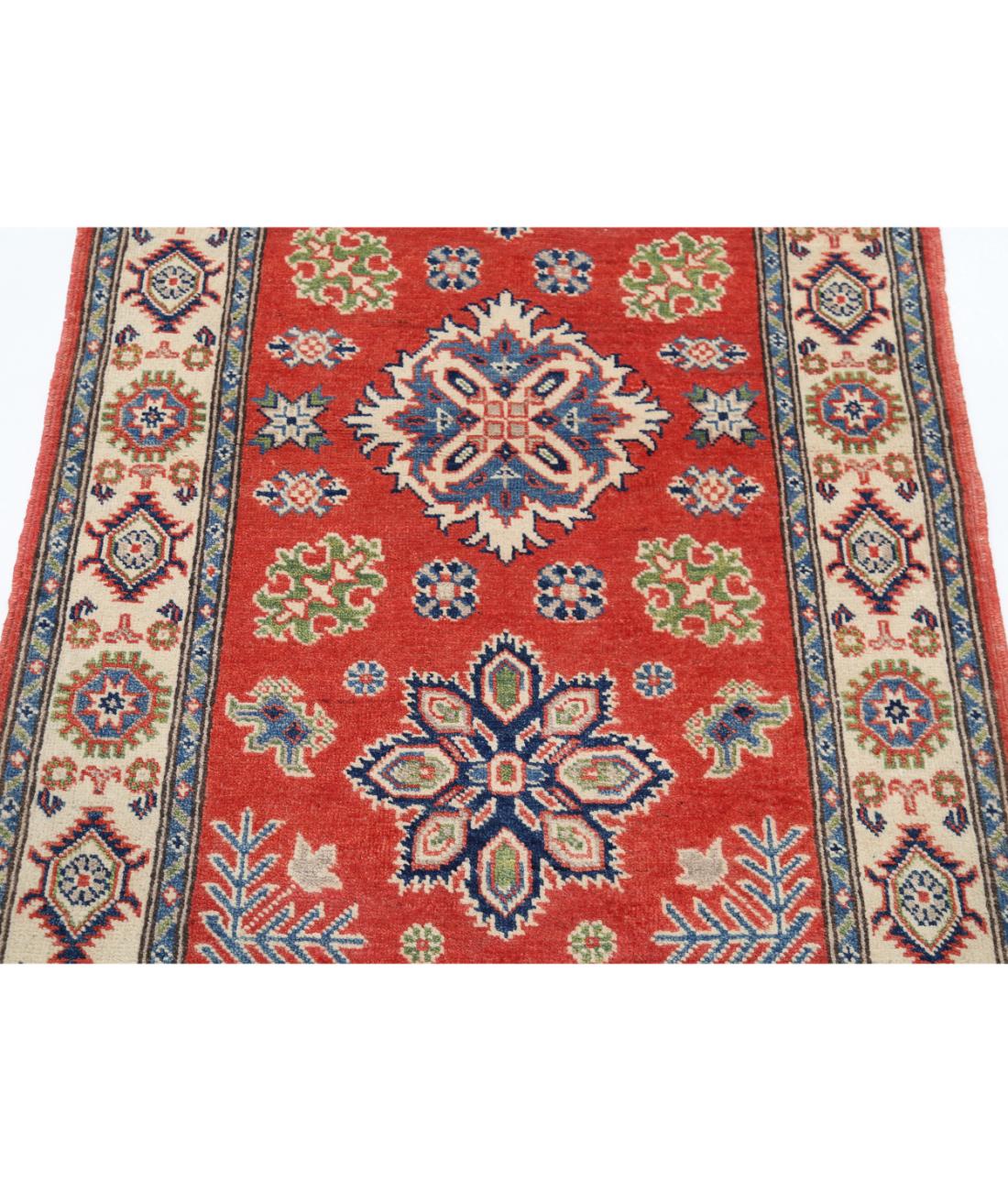 Hand Knotted Tribal Kazak Wool Rug - 3'0'' x 4'11'' 3' 0" X 4' 11" (91 X 150) / Red / Ivory