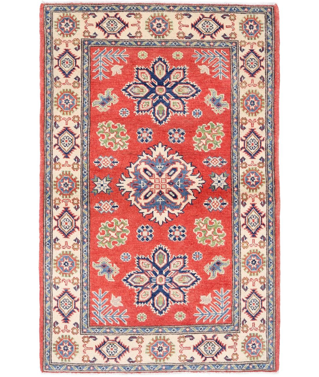 Hand Knotted Tribal Kazak Wool Rug - 3&#39;0&#39;&#39; x 4&#39;11&#39;&#39;