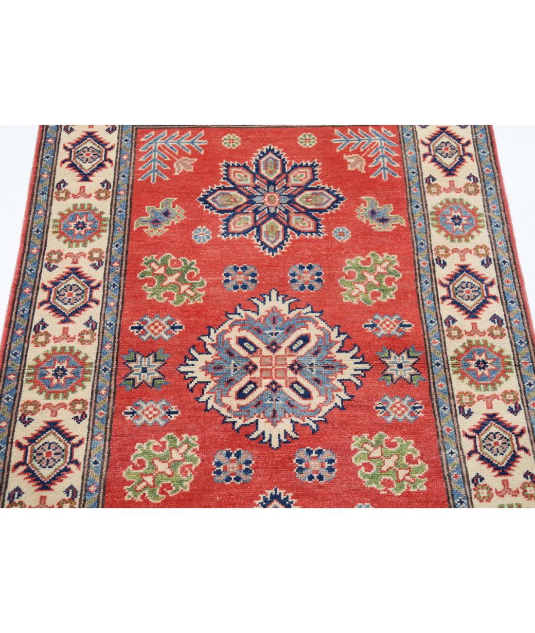 Hand Knotted Tribal Kazak Wool Rug - 3'1'' x 4'10'' 3' 1" X 4' 10" (94 X 147) / Red / Ivory
