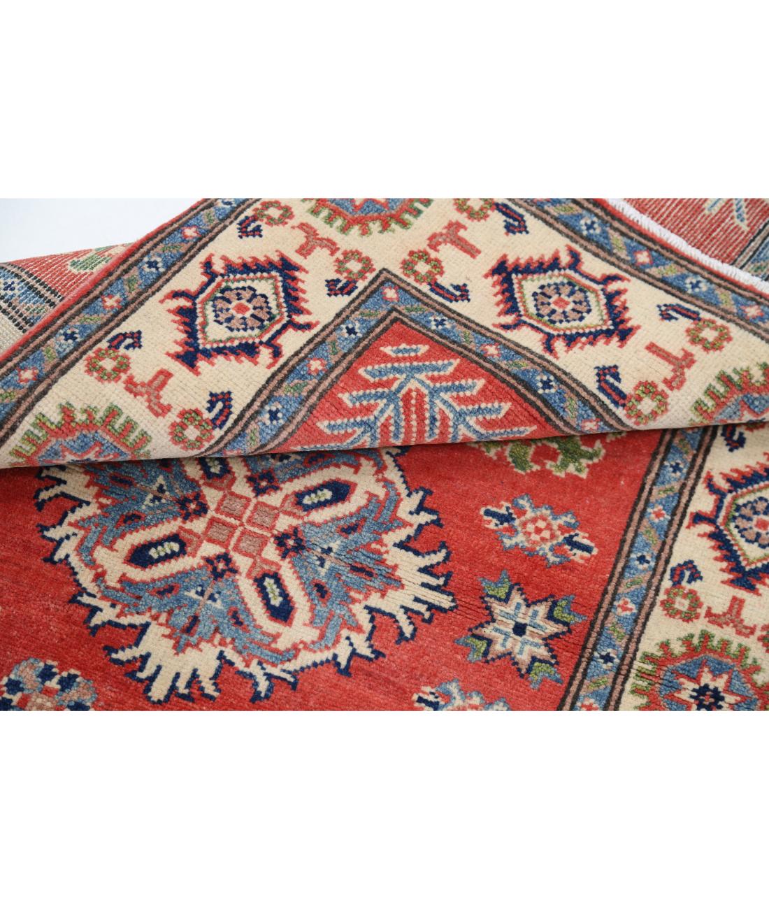 Hand Knotted Tribal Kazak Wool Rug - 3'1'' x 4'10'' 3' 1" X 4' 10" (94 X 147) / Red / Ivory