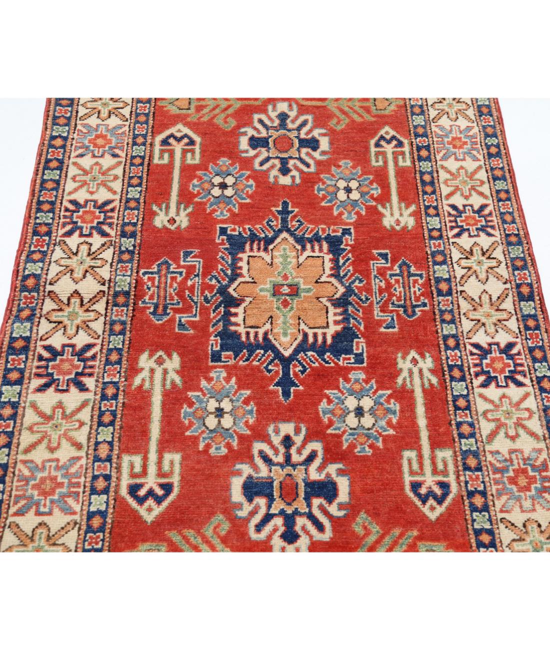 Hand Knotted Tribal Kazak Wool Rug - 3'1'' x 5'1'' 3' 1" X 5' 1" (94 X 155) / Red / Ivory