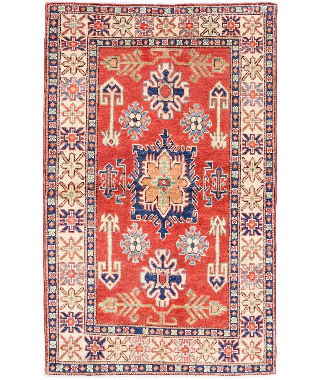 Hand Knotted Tribal Kazak Wool Rug - 3'1'' x 5'1''