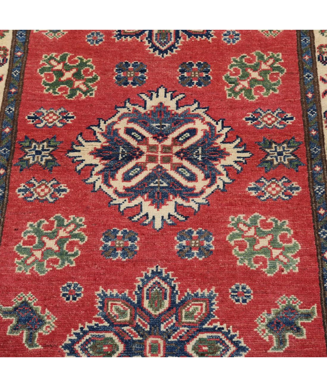 Hand Knotted Tribal Kazak Wool Rug - 3'0'' x 4'11'' 3' 0" X 4' 11" (91 X 150) / Red / Ivory