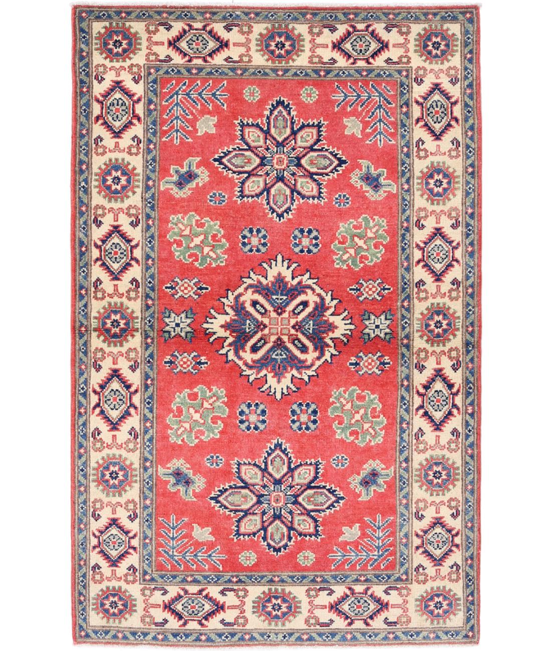 Hand Knotted Tribal Kazak Wool Rug - 3'0'' x 4'11''