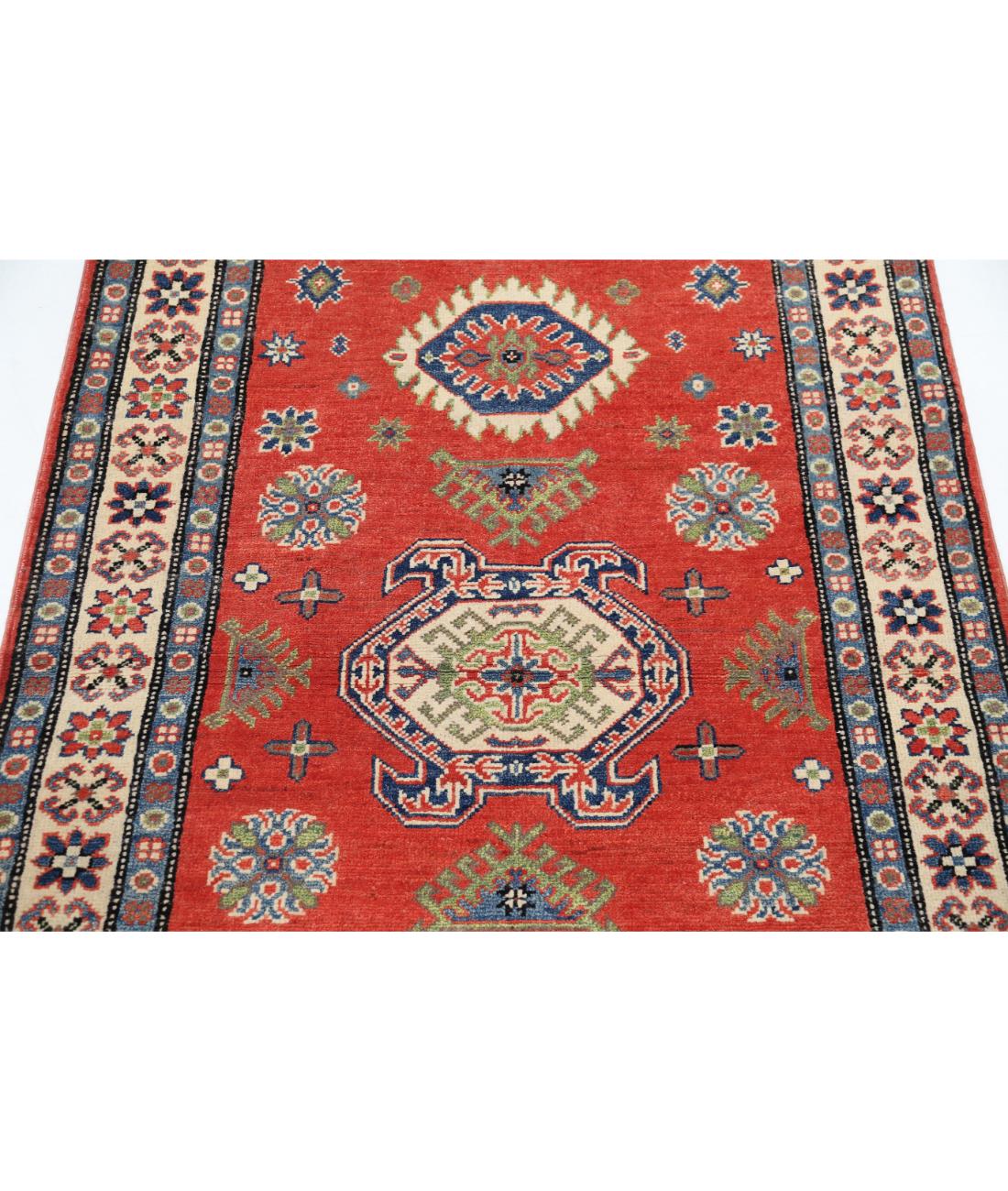Hand Knotted Tribal Kazak Wool Rug - 3'3'' x 4'10'' 3' 3" X 4' 10" (99 X 147) / Red / Ivory