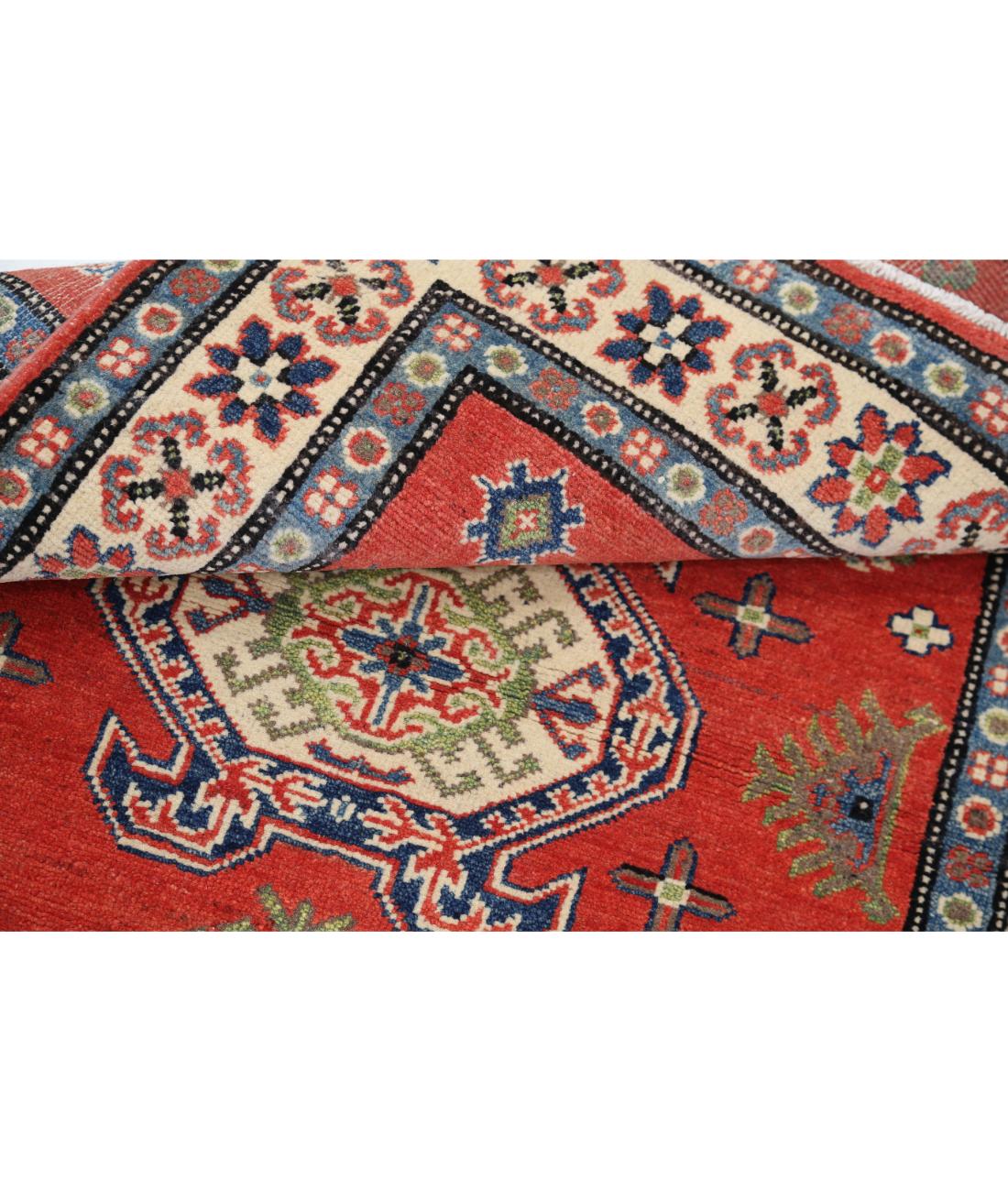 Hand Knotted Tribal Kazak Wool Rug - 3'3'' x 4'10'' 3' 3" X 4' 10" (99 X 147) / Red / Ivory