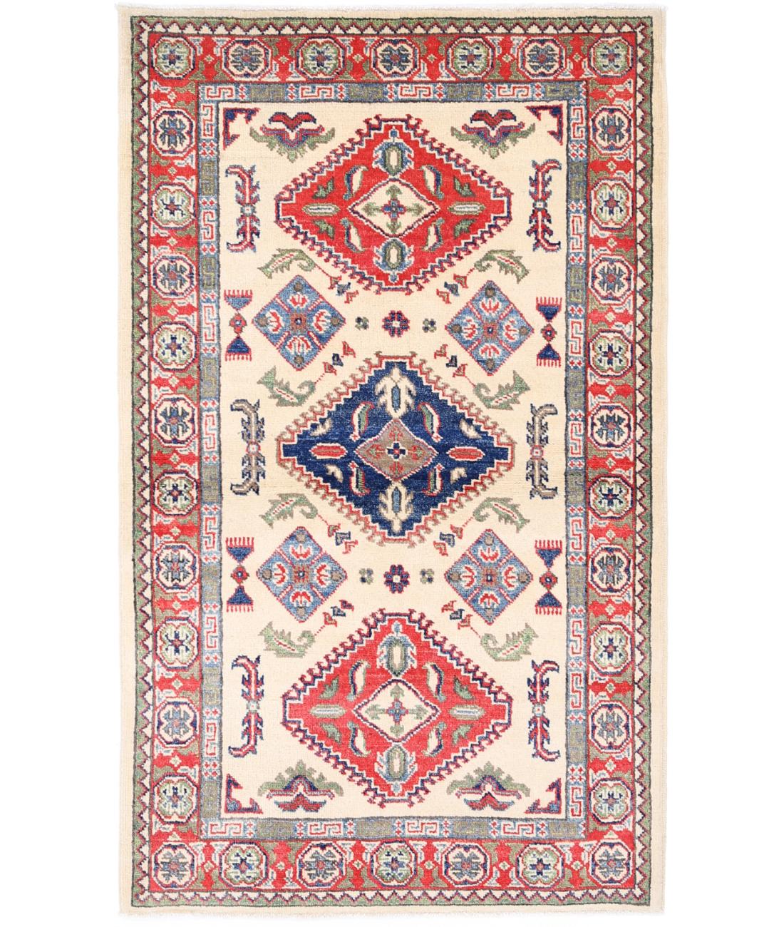 Hand Knotted Tribal Kazak Wool Rug - 3'1'' x 5'2''