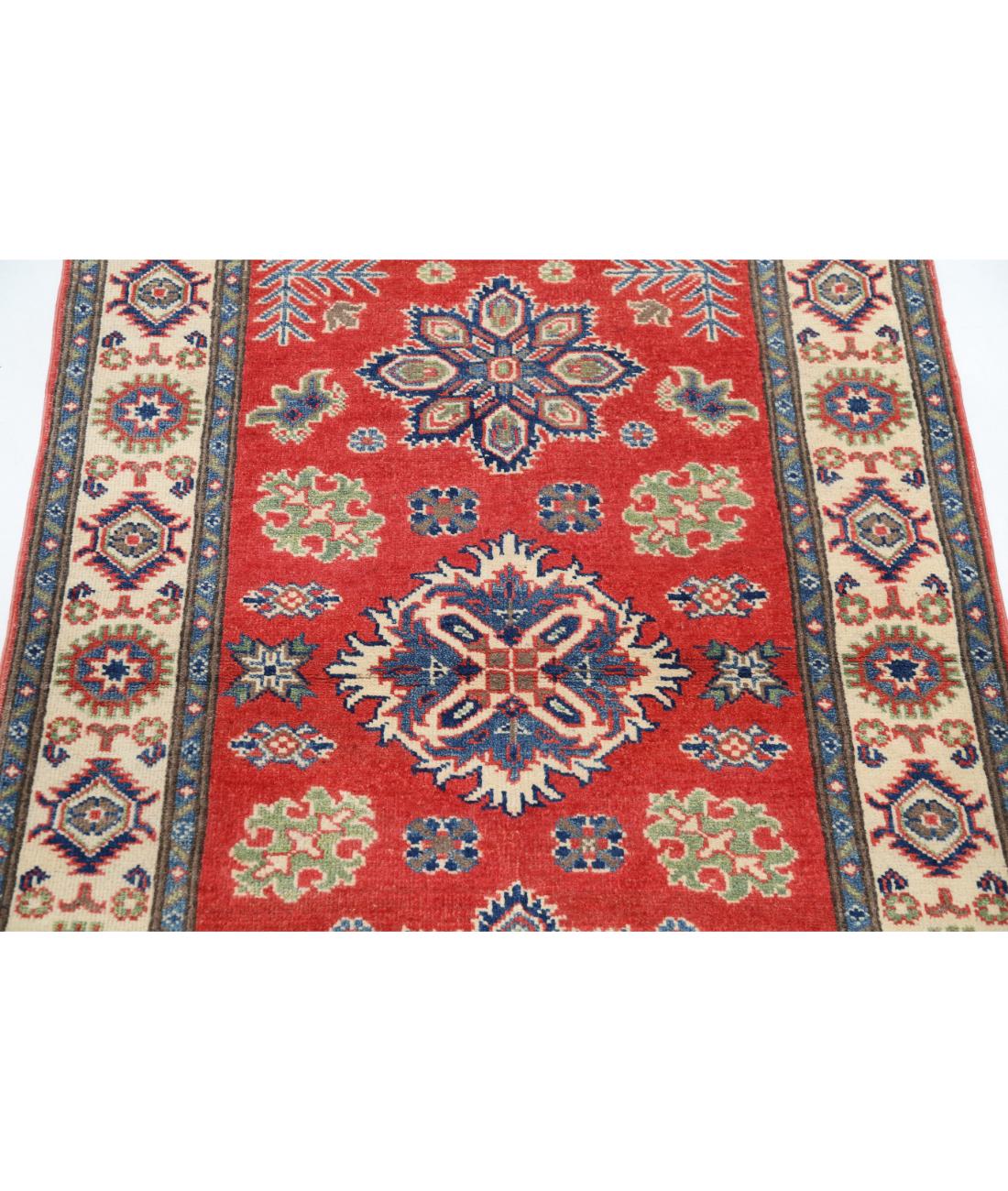 Hand Knotted Tribal Kazak Wool Rug - 3'3'' x 4'7'' 3' 3" X 4' 7" (99 X 140) / Red / Ivory