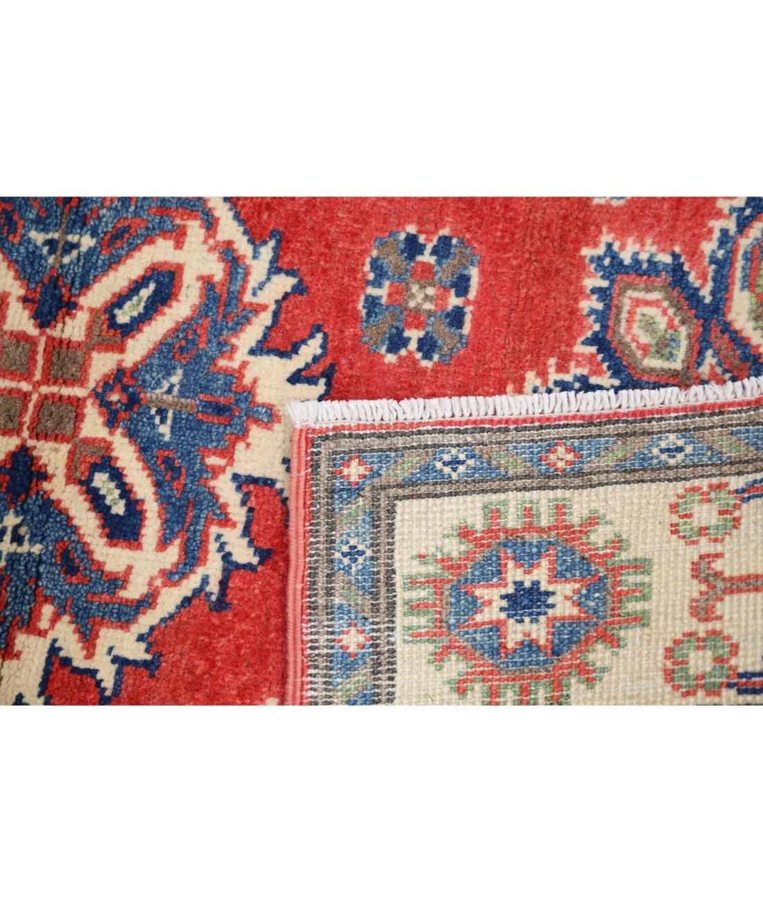 Hand Knotted Tribal Kazak Wool Rug - 3'3'' x 4'7'' 3' 3" X 4' 7" (99 X 140) / Red / Ivory