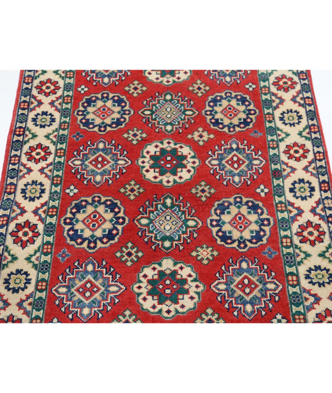 Hand Knotted Tribal Kazak Wool Rug - 3'3'' x 4'11'' 3' 3" X 4' 11" (99 X 150) / Red / Ivory