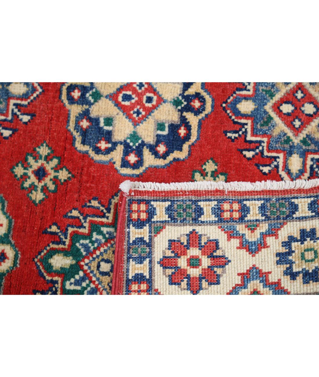 Hand Knotted Tribal Kazak Wool Rug - 3'3'' x 4'11'' 3' 3" X 4' 11" (99 X 150) / Red / Ivory
