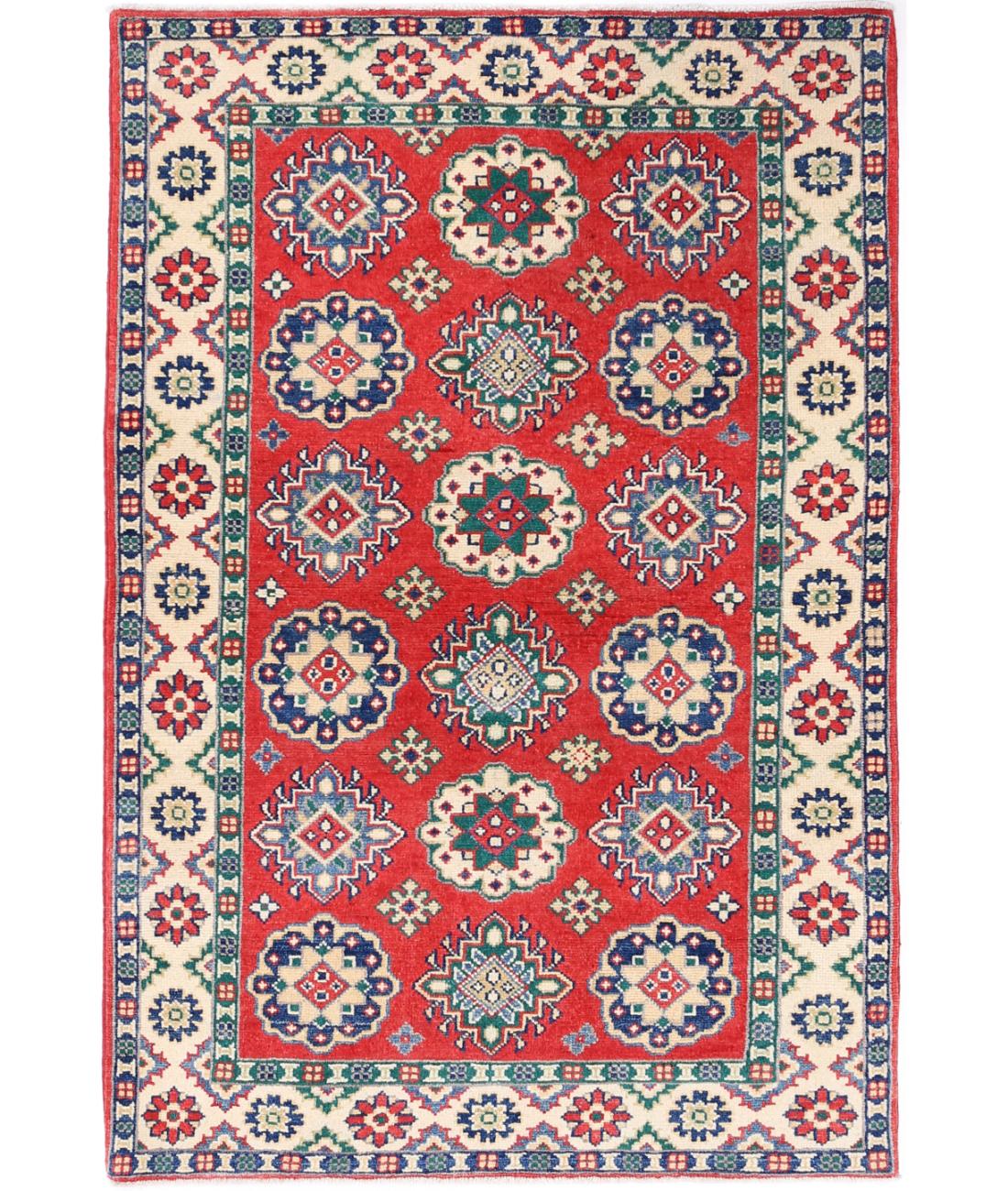 Hand Knotted Tribal Kazak Wool Rug - 3'3'' x 4'11''