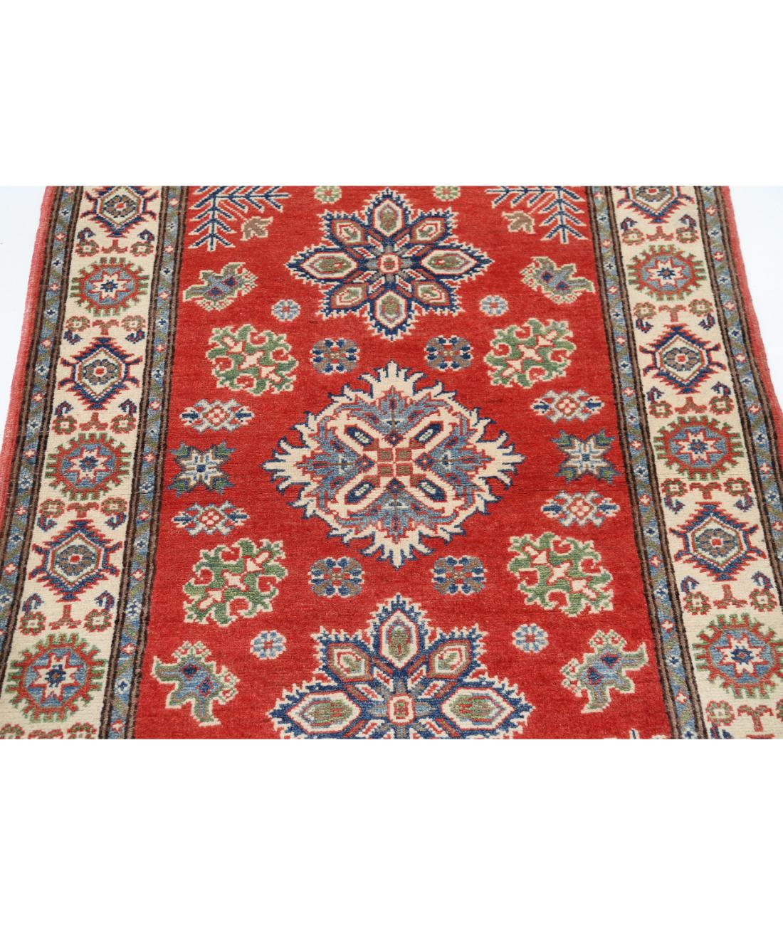 Hand Knotted Tribal Kazak Wool Rug - 3'3'' x 4'9'' 3' 3" X 4' 9" (99 X 145) / Red / Ivory