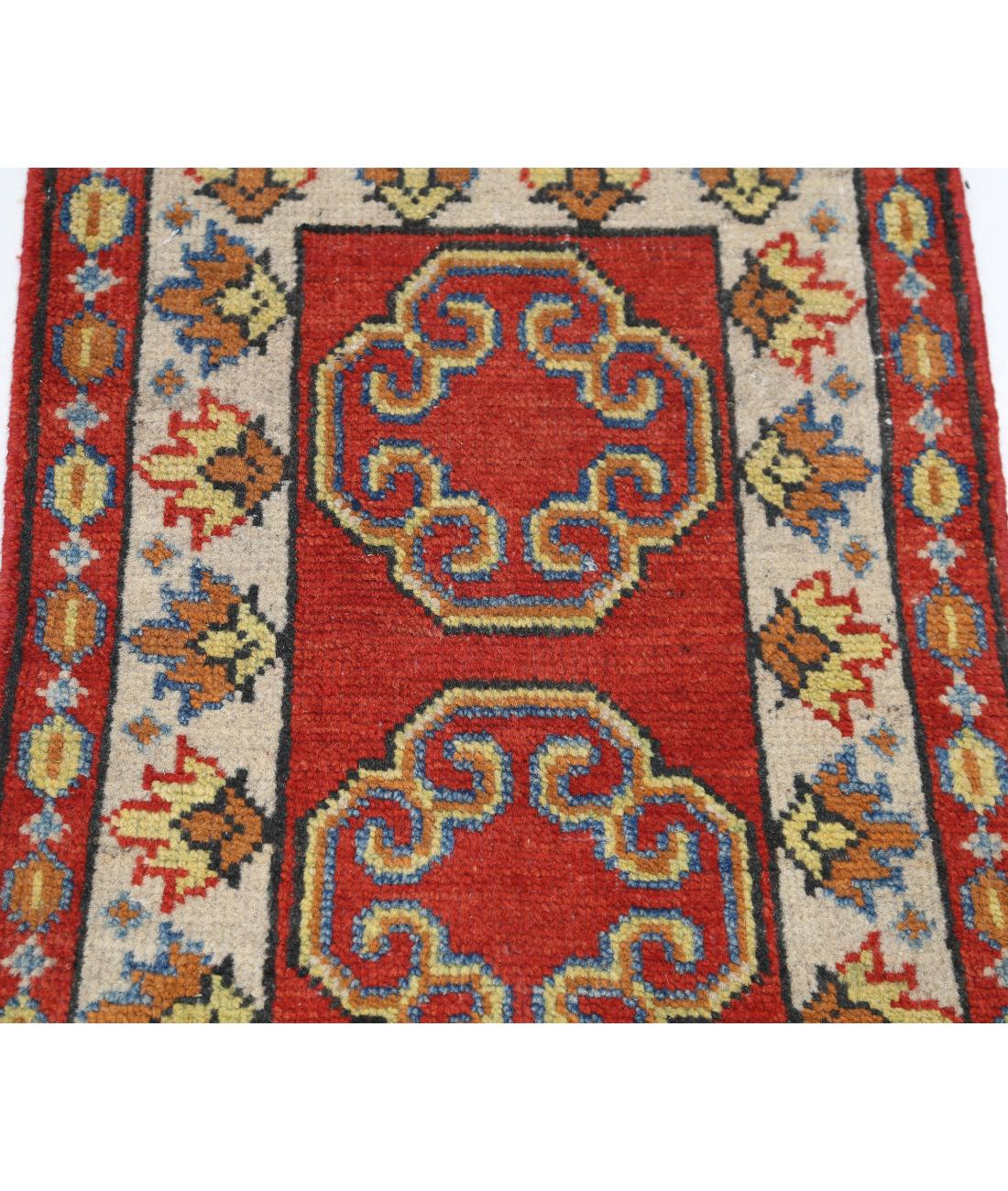 Hand Knotted Tribal Kazak Wool Rug - 1'7'' x 2'3'' 1' 7" X 2' 3" (48 X 69) / Red / Ivory