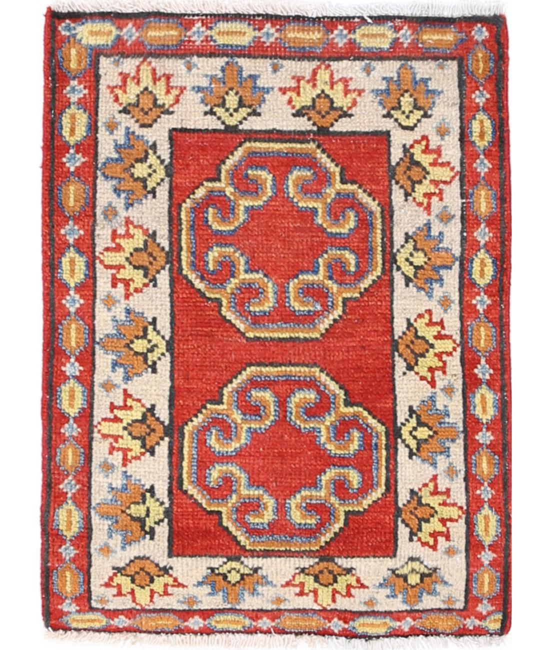 Hand Knotted Tribal Kazak Wool Rug - 1'7'' x 2'3''