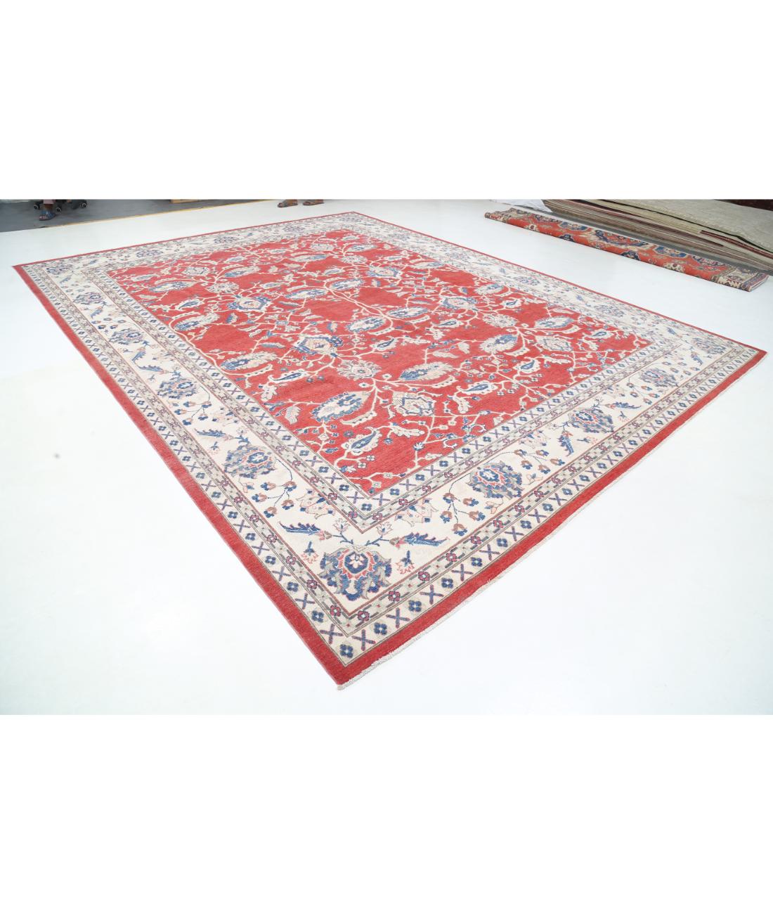 Hand Knotted Tribal Kazak Wool Rug - 12'1'' x 15'3'' 12' 1" X 15' 3" (368 X 465) / Red / Ivory