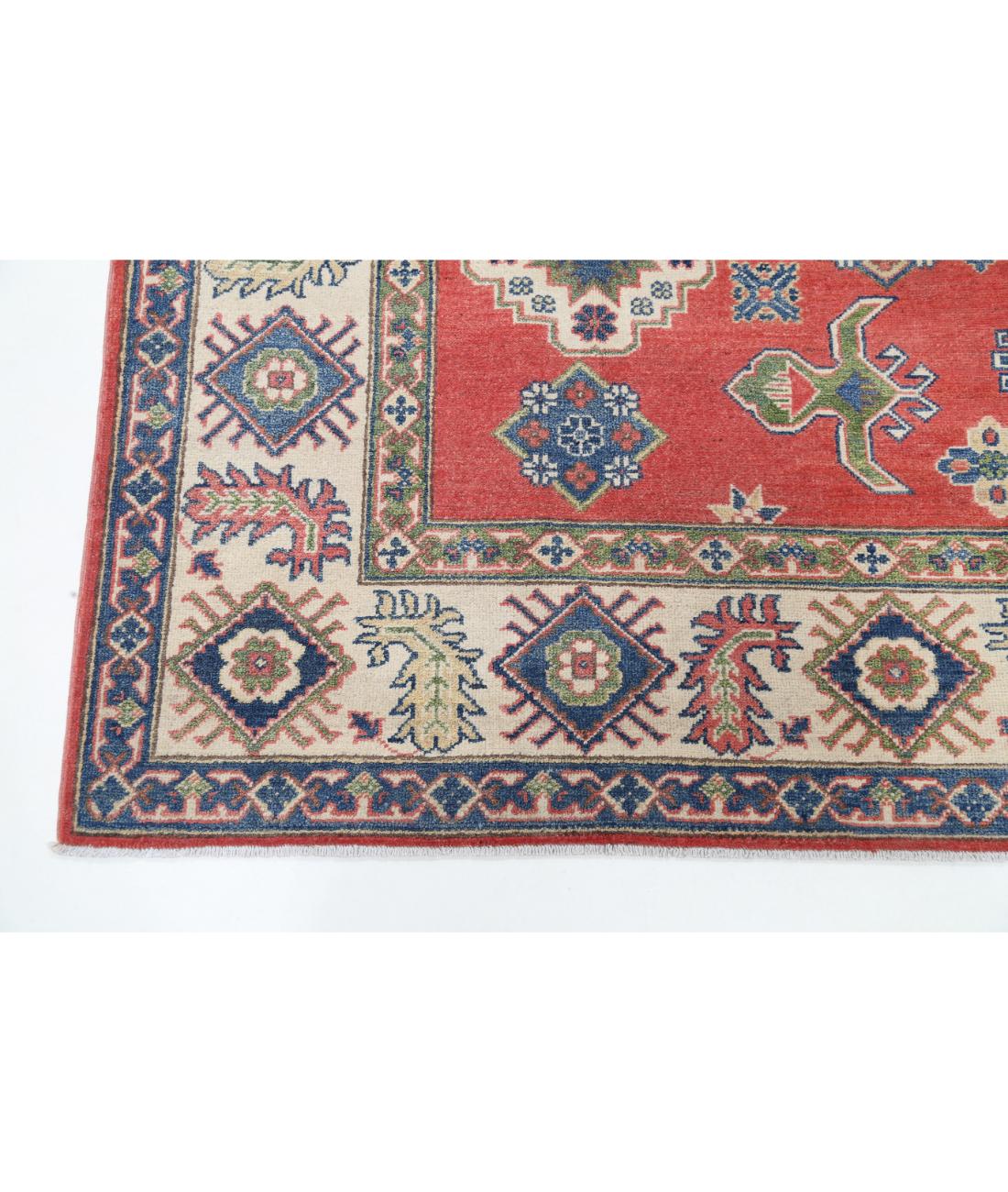 Hand Knotted Tribal Kazak Wool Rug - 8'0'' x 10'1'' 8' 0" X 10' 1" (244 X 307) / Red / Ivory