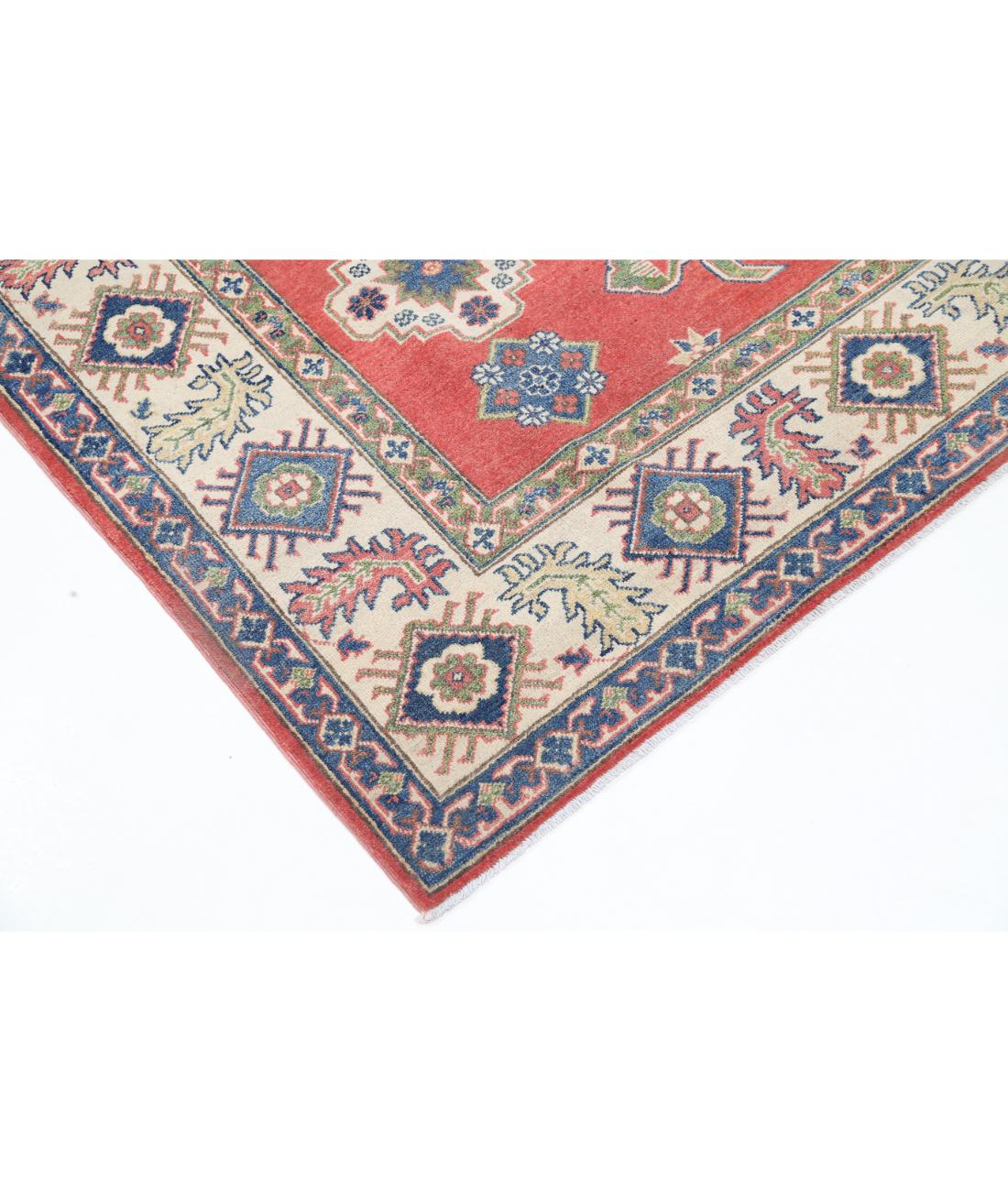Hand Knotted Tribal Kazak Wool Rug - 8'0'' x 10'1'' 8' 0" X 10' 1" (244 X 307) / Red / Ivory