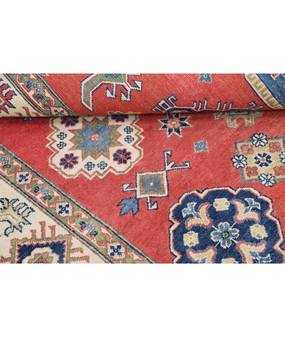 Hand Knotted Tribal Kazak Wool Rug - 8'0'' x 10'1'' 8' 0" X 10' 1" (244 X 307) / Red / Ivory