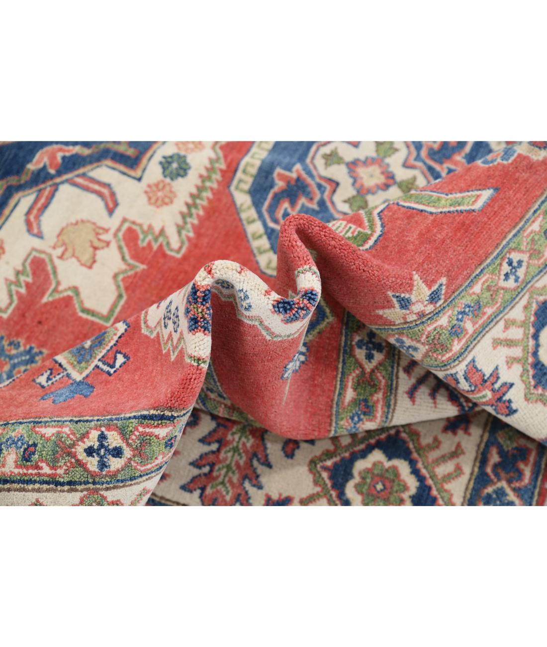 Hand Knotted Tribal Kazak Wool Rug - 8'0'' x 10'1'' 8' 0" X 10' 1" (244 X 307) / Red / Ivory