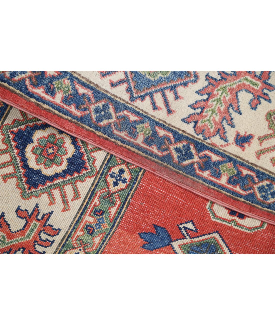 Hand Knotted Tribal Kazak Wool Rug - 8'0'' x 10'1'' 8' 0" X 10' 1" (244 X 307) / Red / Ivory
